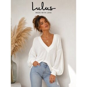 Lulus Ivory Lightweight Knit Sweater Balloon Sleeve Oversized Top S